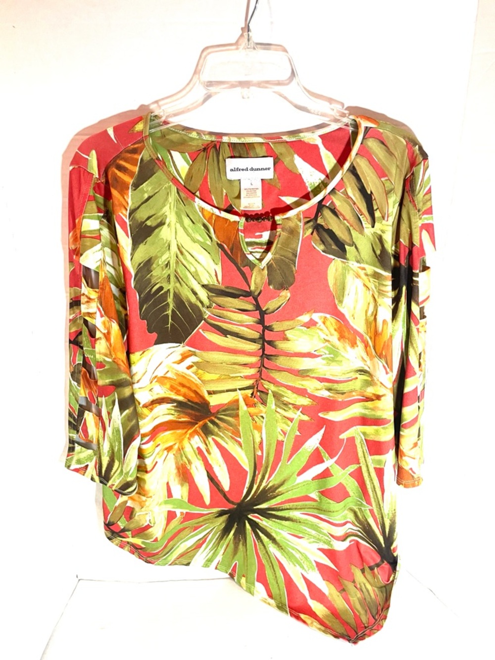 Alfred Dunner Tropical Leaf Tunic Keyhole Beaded Neck Cutout Sleeve Sz. Large - Picture 2 of 13